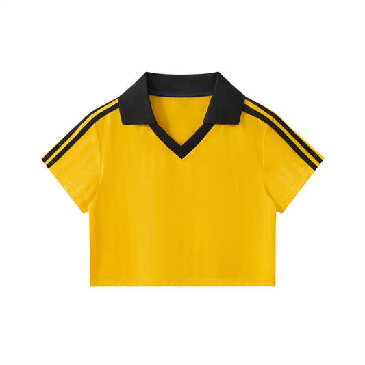 Contrast Collar Striped Cropped Jersey - Rapper's Digest