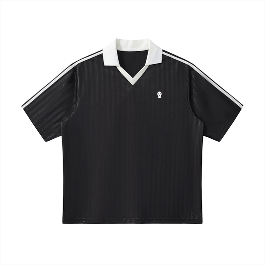 Contrast Collar Striped Soccer Jersey - Rapper's Digest