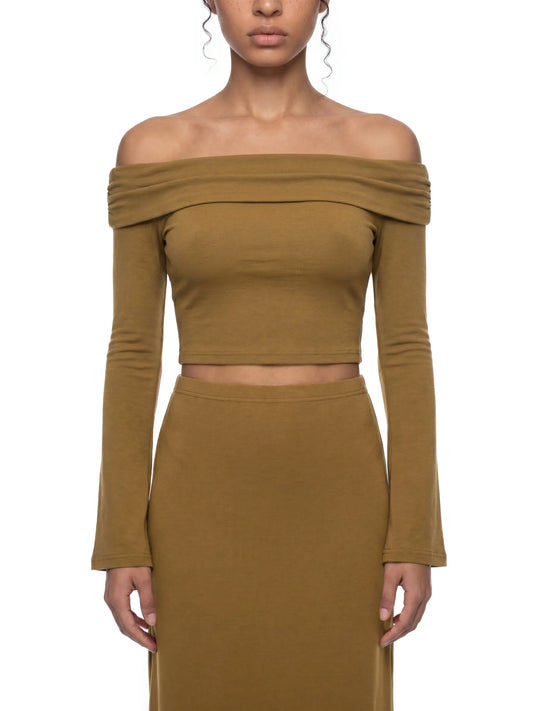 Off-the-Shoulder Bell Sleeve Crop T-Shirt