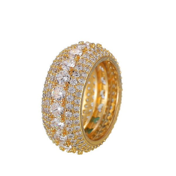 Hip-hop copper micro-inlaid five-row full zircon ring - Rapper's Digest