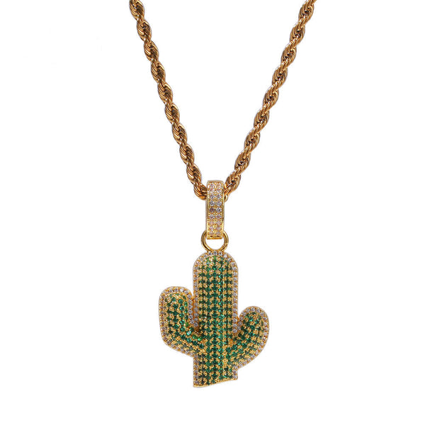 Hip-hop solid cactus zircon-encrusted pendant - Rapper's Digest
