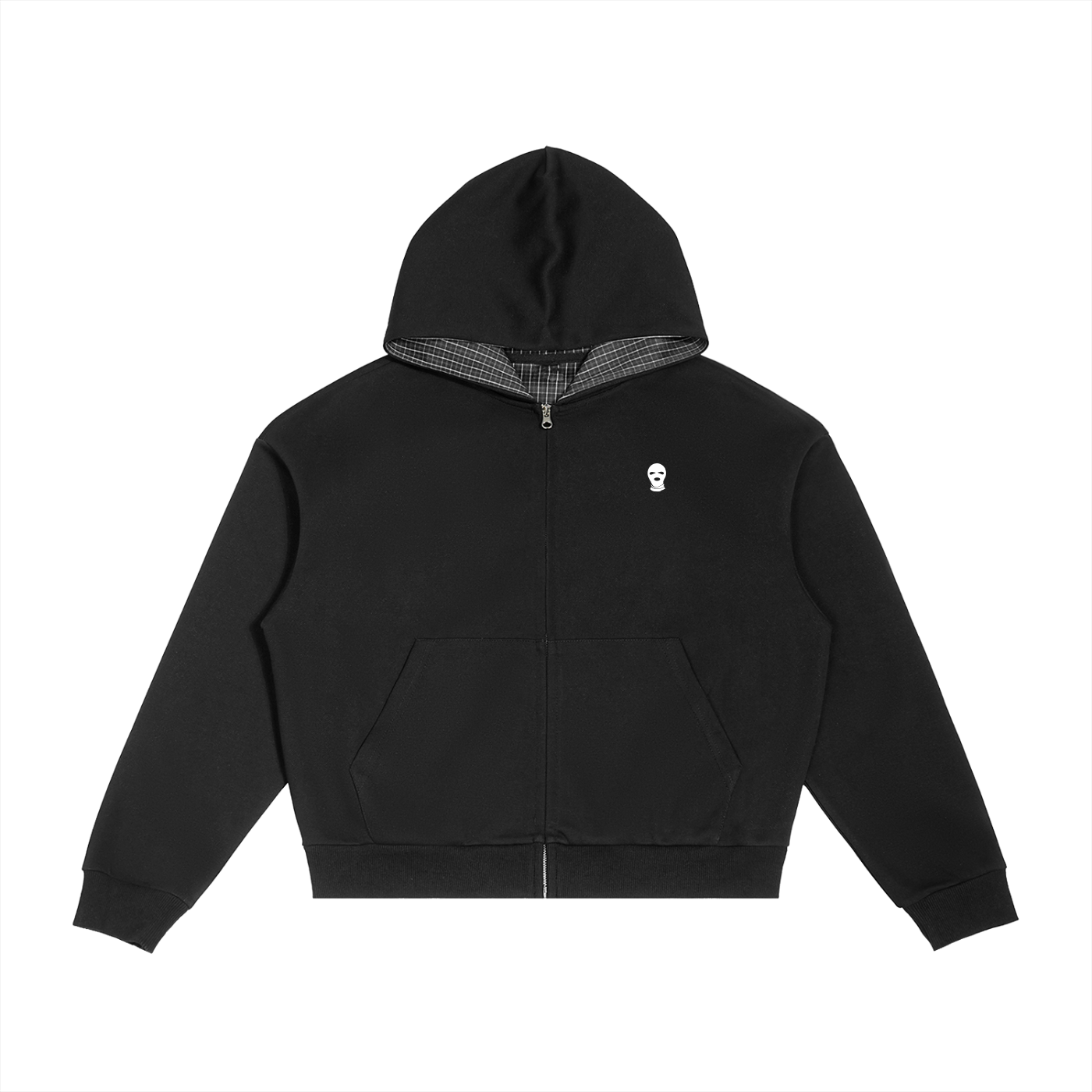 Contrast Plaid Boxy Zip Hoodie - Rapper's Digest