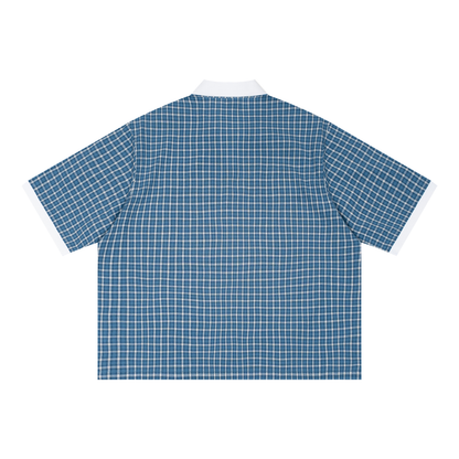 Boxy Plaid Color Block Polo Shirt