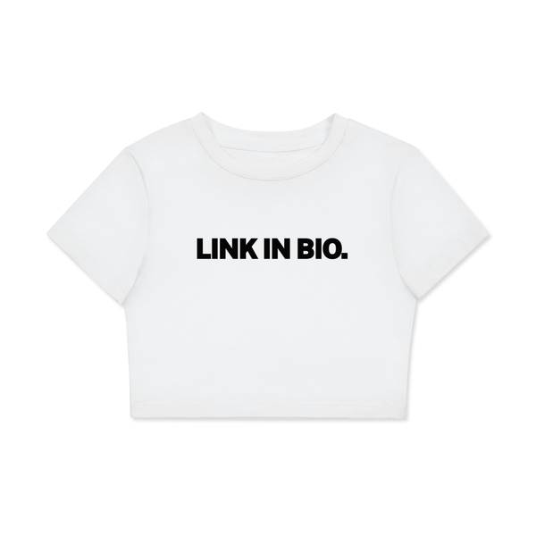 Link In Bio Fitted Crop Bodycon T-Shirt - Rapper's Digest