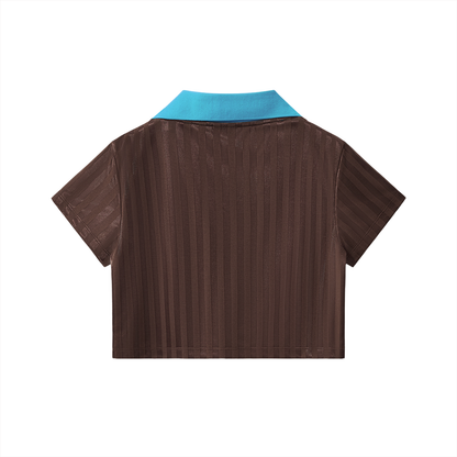 Contrast Collar Striped Cropped Jersey - Rapper's Digest