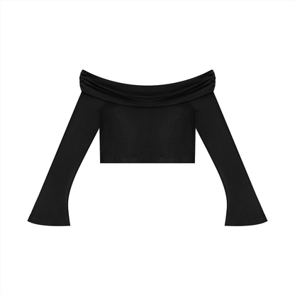 Off-the-Shoulder Bell Sleeve Crop T-Shirt