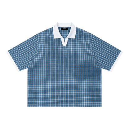 Boxy Plaid Color Block Polo Shirt