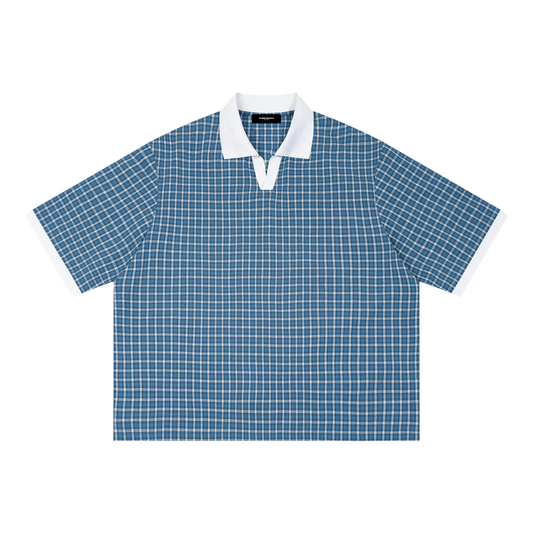 Boxy Plaid Color Block Polo Shirt