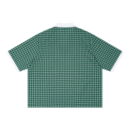 Boxy Plaid Color Block Polo Shirt