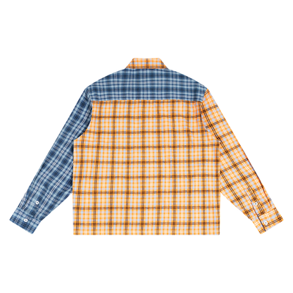 Oversized Plaid Color Block Shirt