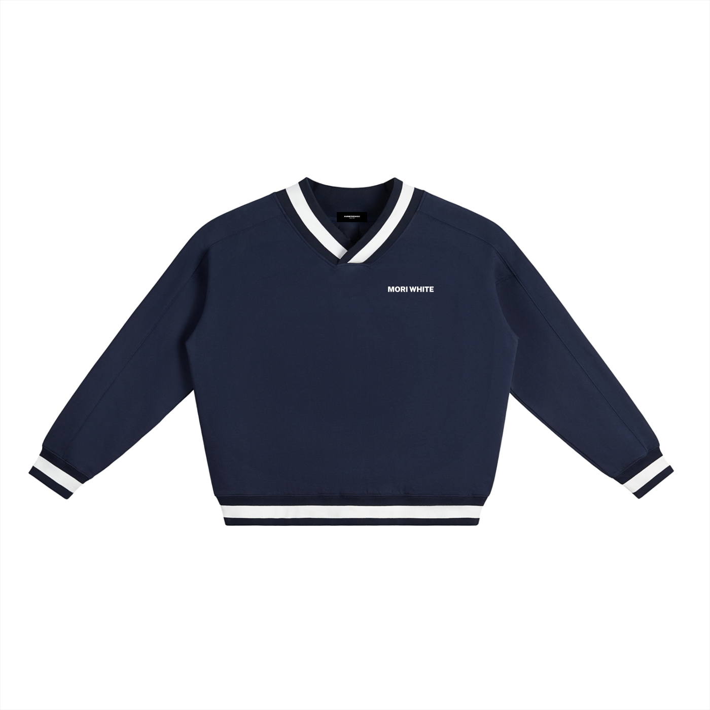 Mori White V-Neck Collar Boxy Sweatshirt - Rapper's Digest
