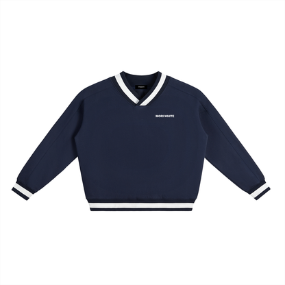 Mori White V-Neck Collar Boxy Sweatshirt - Rapper's Digest