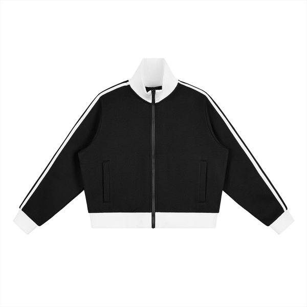 Contrast Side Stripe Fleece Cropped Track Jacket - Rapper's Digest