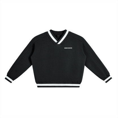 Mori White V-Neck Collar Boxy Sweatshirt - Rapper's Digest