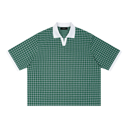 Boxy Plaid Color Block Polo Shirt