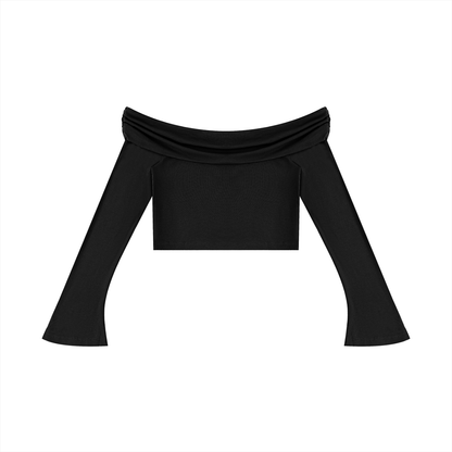 Off-the-Shoulder Bell Sleeve Crop T-Shirt