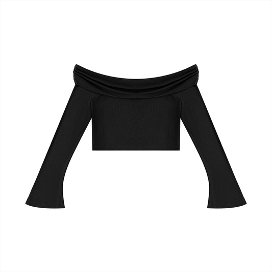 Off-the-Shoulder Bell Sleeve Crop T-Shirt
