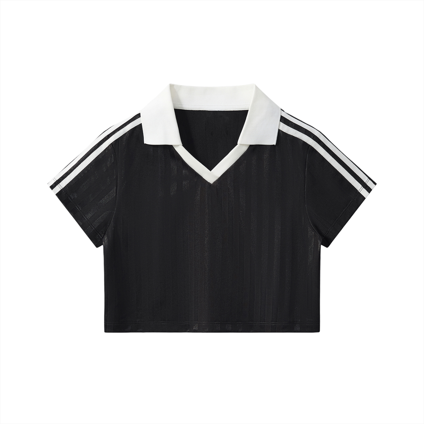 Contrast Collar Striped Cropped Jersey - Rapper's Digest