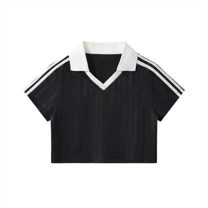 Contrast Collar Striped Cropped Jersey - Rapper's Digest