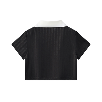 Contrast Collar Striped Cropped Jersey - Rapper's Digest