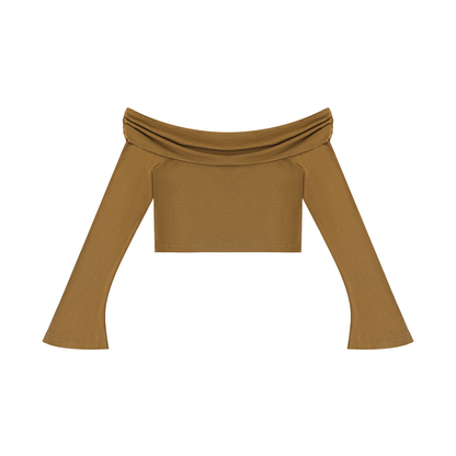Off-the-Shoulder Bell Sleeve Crop T-Shirt