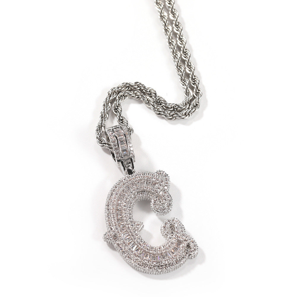 Hip-hop fully diamond-encrusted letter necklace