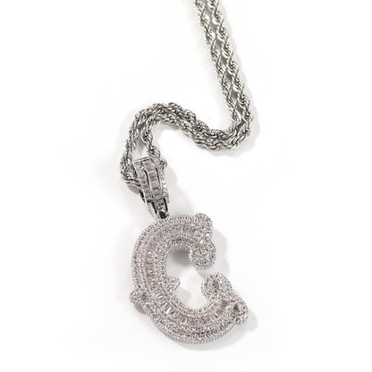 Hip-hop fully diamond-encrusted letter necklace