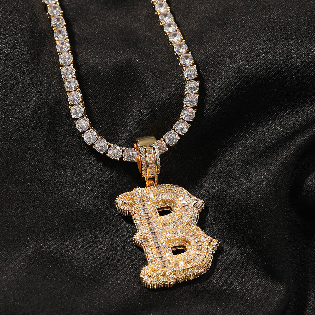 Hip-hop fully diamond-encrusted letter necklace