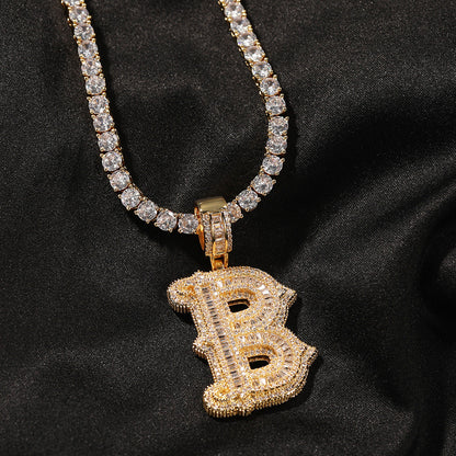 Hip-hop fully diamond-encrusted letter necklace