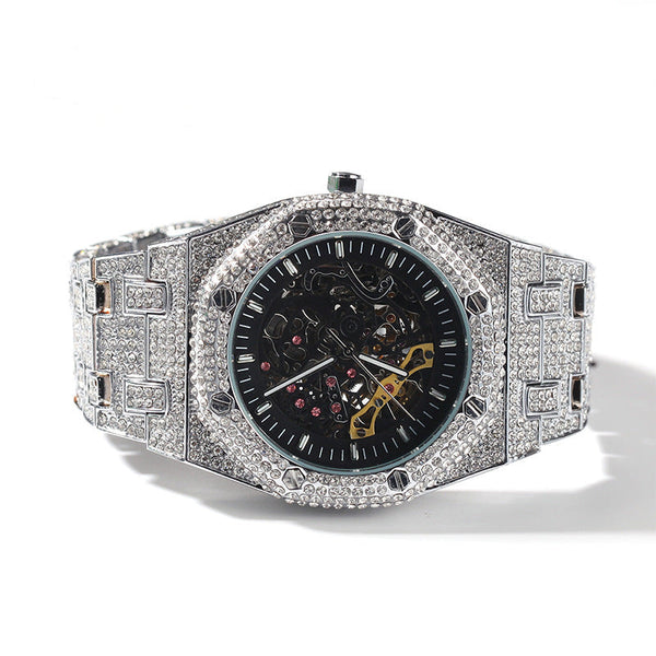 Hip Hop Full Diamond Hollow Case Mechanical Watch - Rapper's Digest