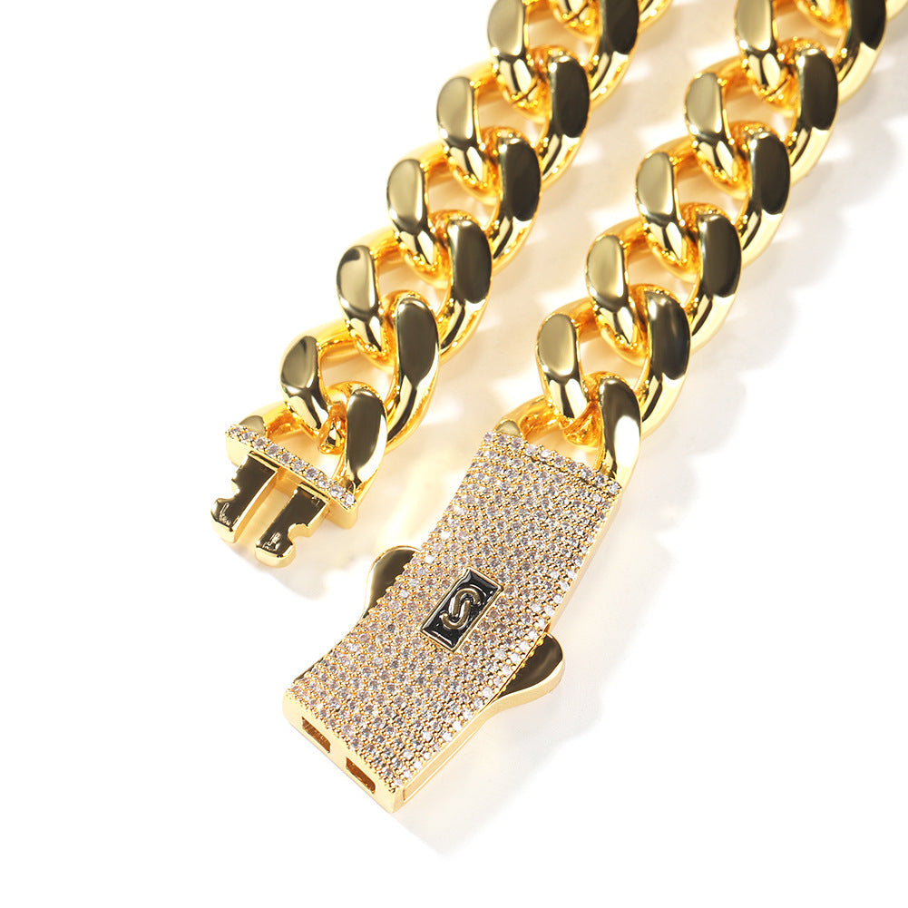Hip-hop diamond-encrusted clasp Cuban chain