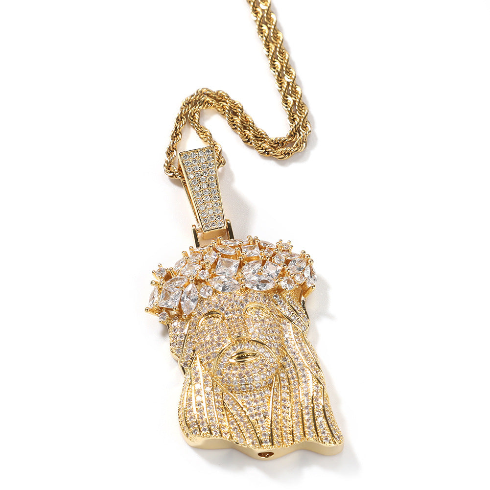 Hip Hop Iced Out CZ Jesus Piece Pendant Necklace