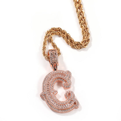 Hip-hop fully diamond-encrusted letter necklace