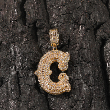 Hip-hop fully diamond-encrusted letter necklace