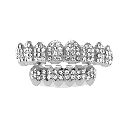 Hip-hop diamond-encrusted and gold-plated teeth grillz