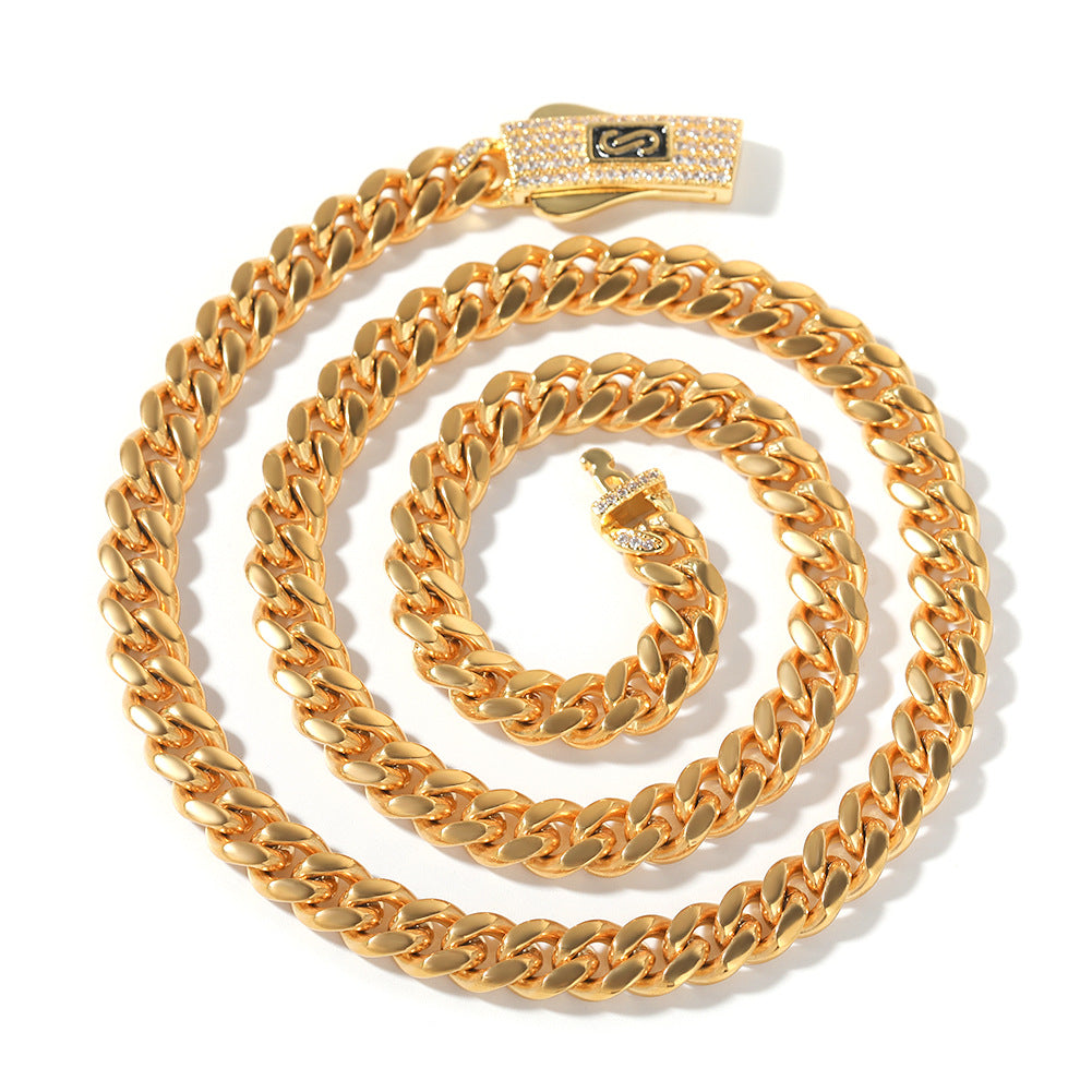 Hip-hop diamond-encrusted clasp Cuban chain