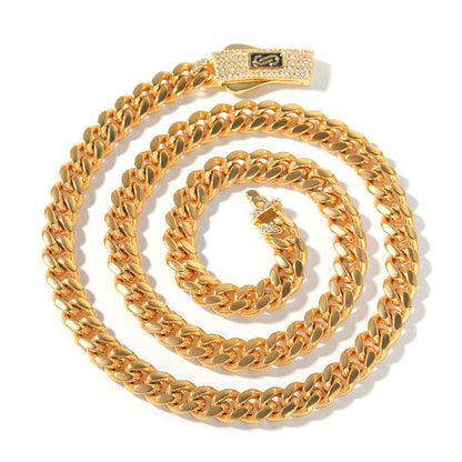 Hip-hop diamond-encrusted clasp Cuban chain