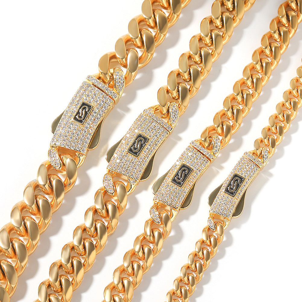 Hip-hop diamond-encrusted clasp Cuban chain