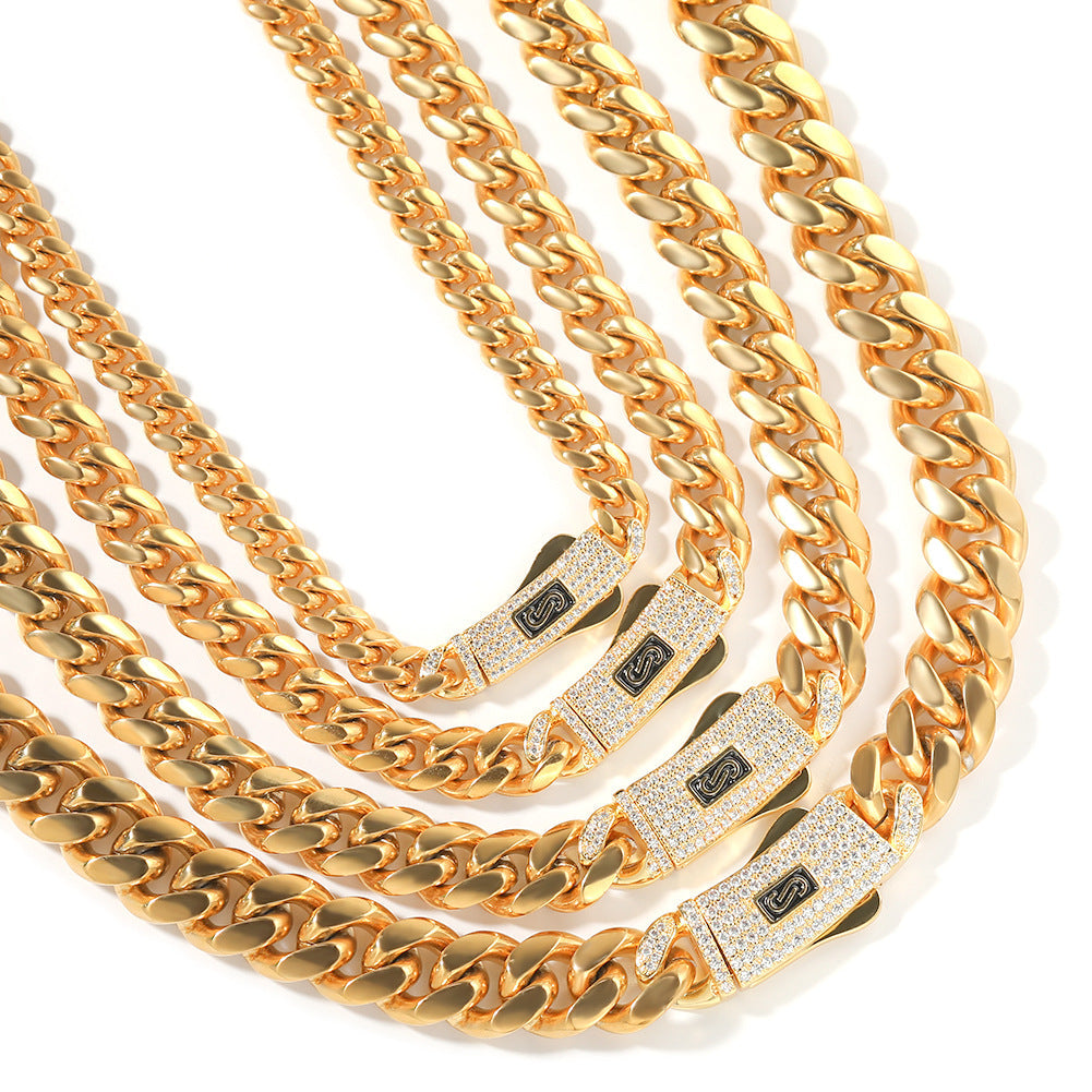 Hip-hop diamond-encrusted clasp Cuban chain