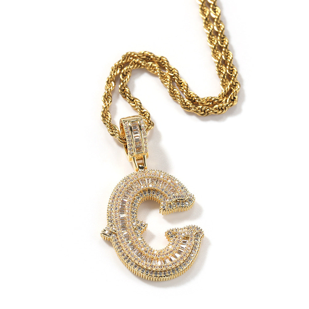 Hip-hop fully diamond-encrusted letter necklace