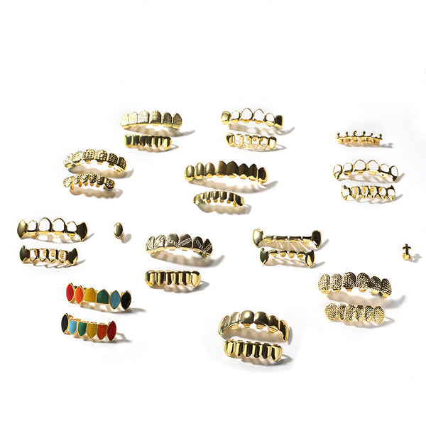 Hip-hop polished grillz with gold electroplating - Rapper's Digest