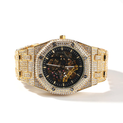 Hip Hop Full Diamond Hollow Case Mechanical Watch