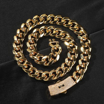 Hip-hop diamond-encrusted clasp Cuban chain