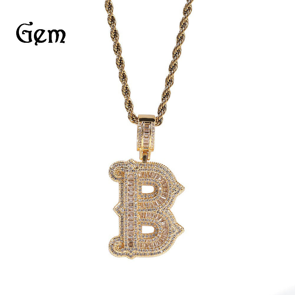 Hip-hop fully diamond-encrusted letter necklace