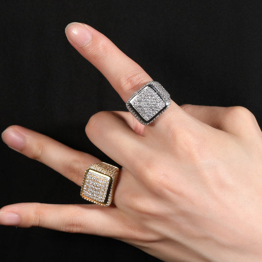Hip-hop large square ring with zircon - Rapper's Digest