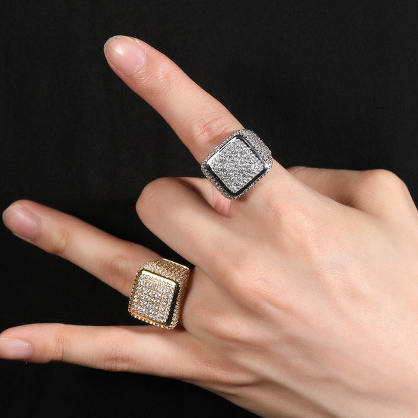 Hip-hop large square ring with zircon - Rapper's Digest
