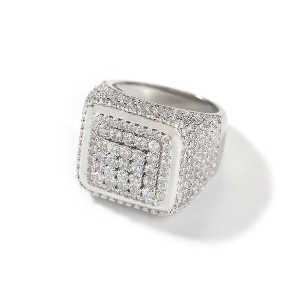 Hip-hop large square ring with zircon - Rapper's Digest