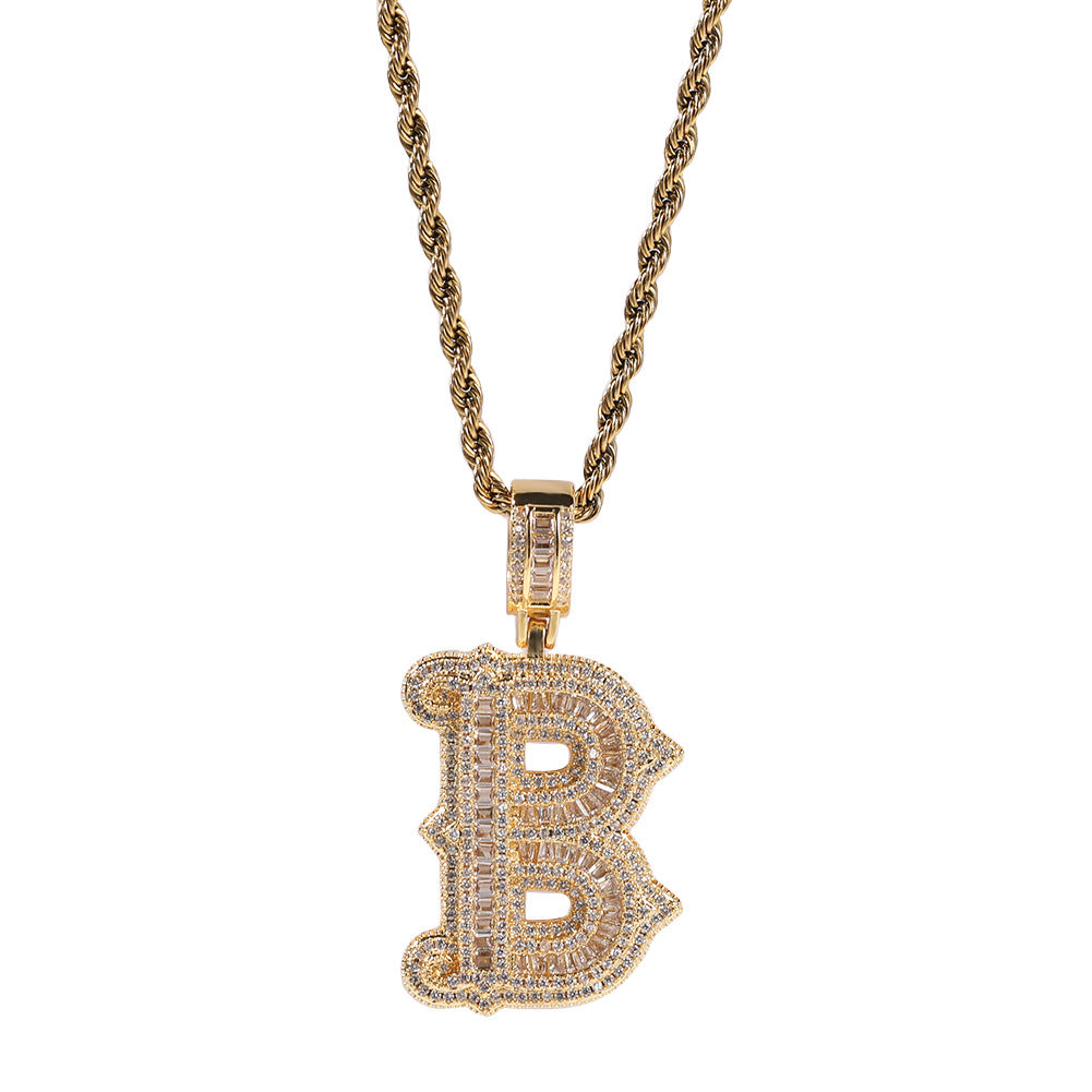 Hip-hop fully diamond-encrusted letter necklace