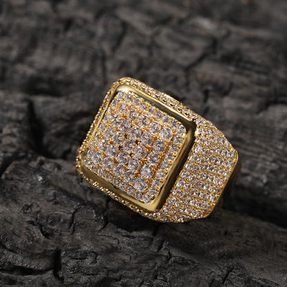 Hip-hop large square ring with zircon