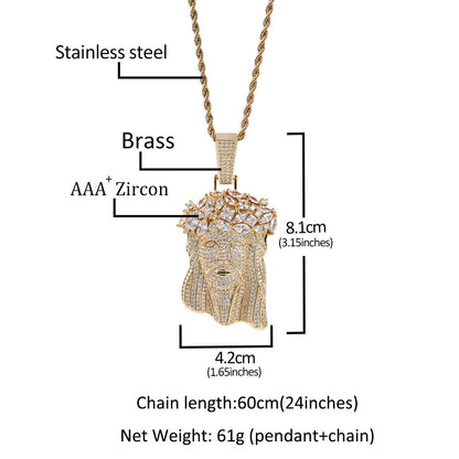 Hip Hop Iced Out CZ Jesus Piece Pendant Necklace